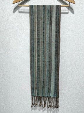 Womens Lightweight Scarf Knit Tassles Striped Blue & Tan Multicolor 54"